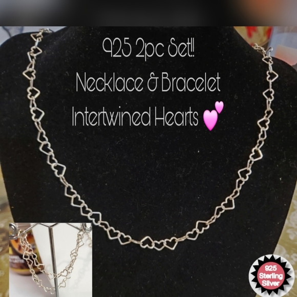 2pc ITALY 925 HEART LINK NECKLACE & BRACELET SET milor - Picture 1 of 11